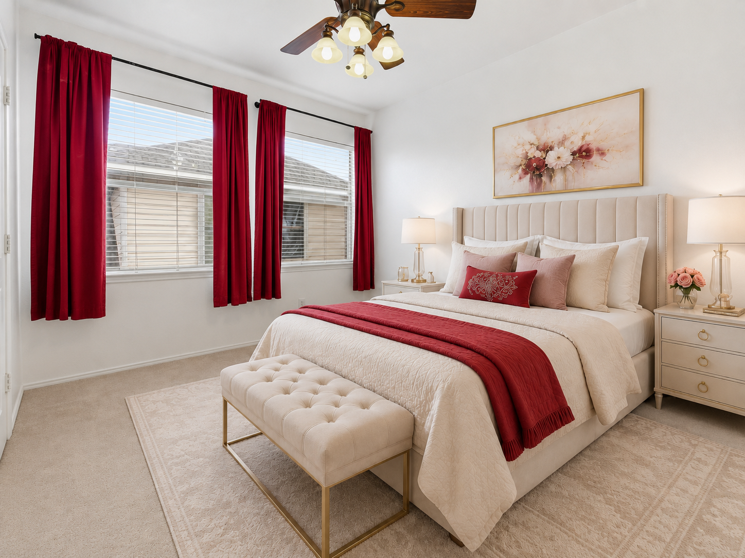 Red-Accent Bedroom after virtual staging