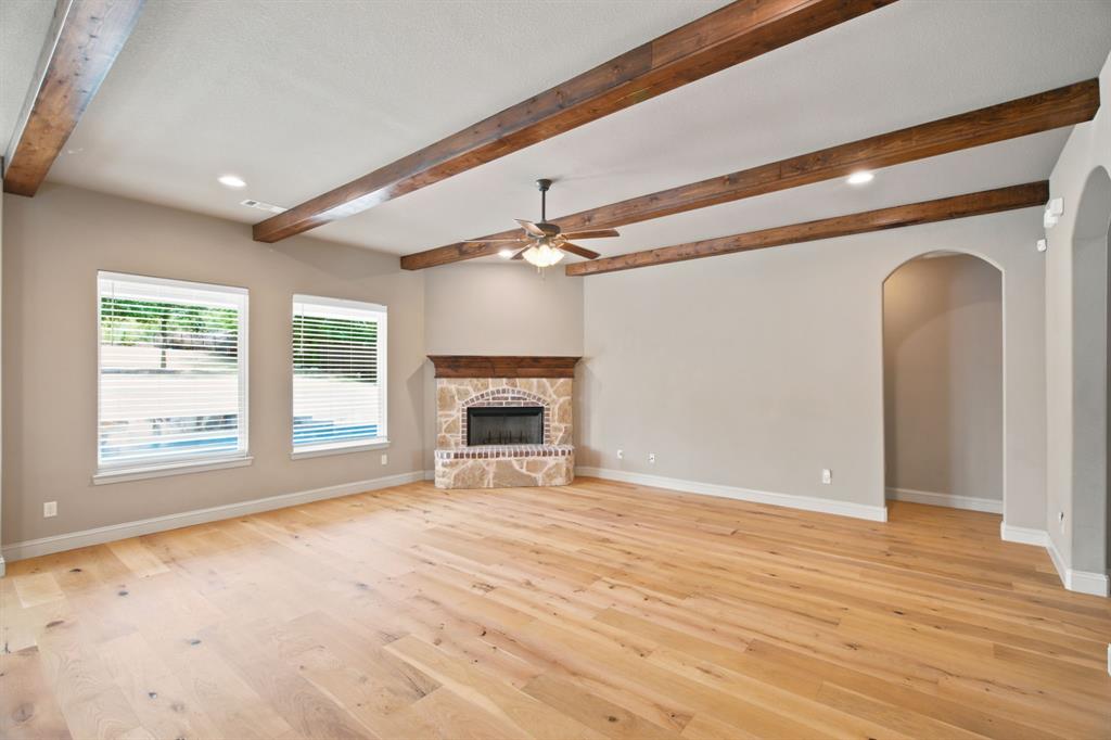 Exposed-Beam Great Room before virtual staging