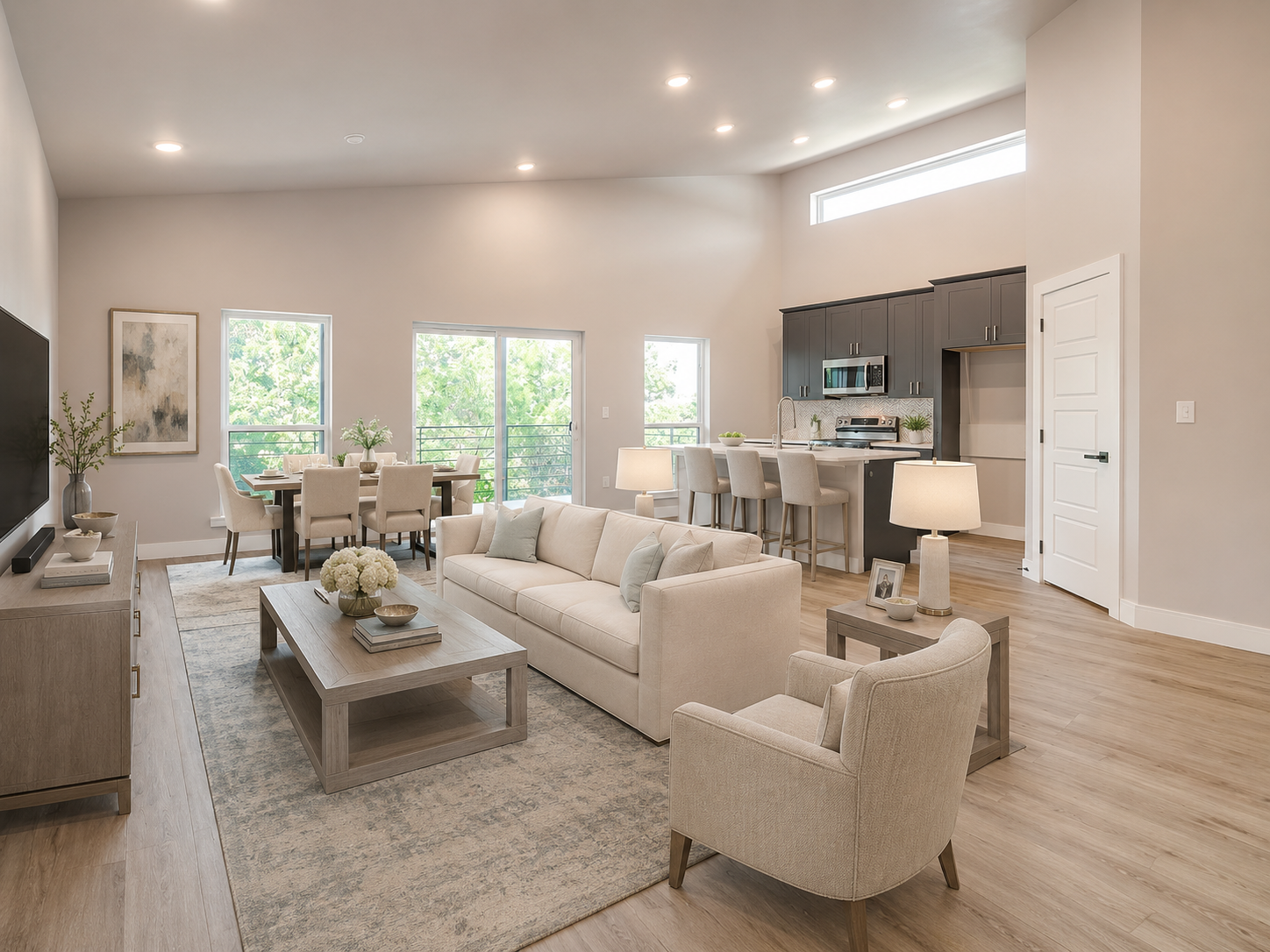 Living + Dining in One View after virtual staging