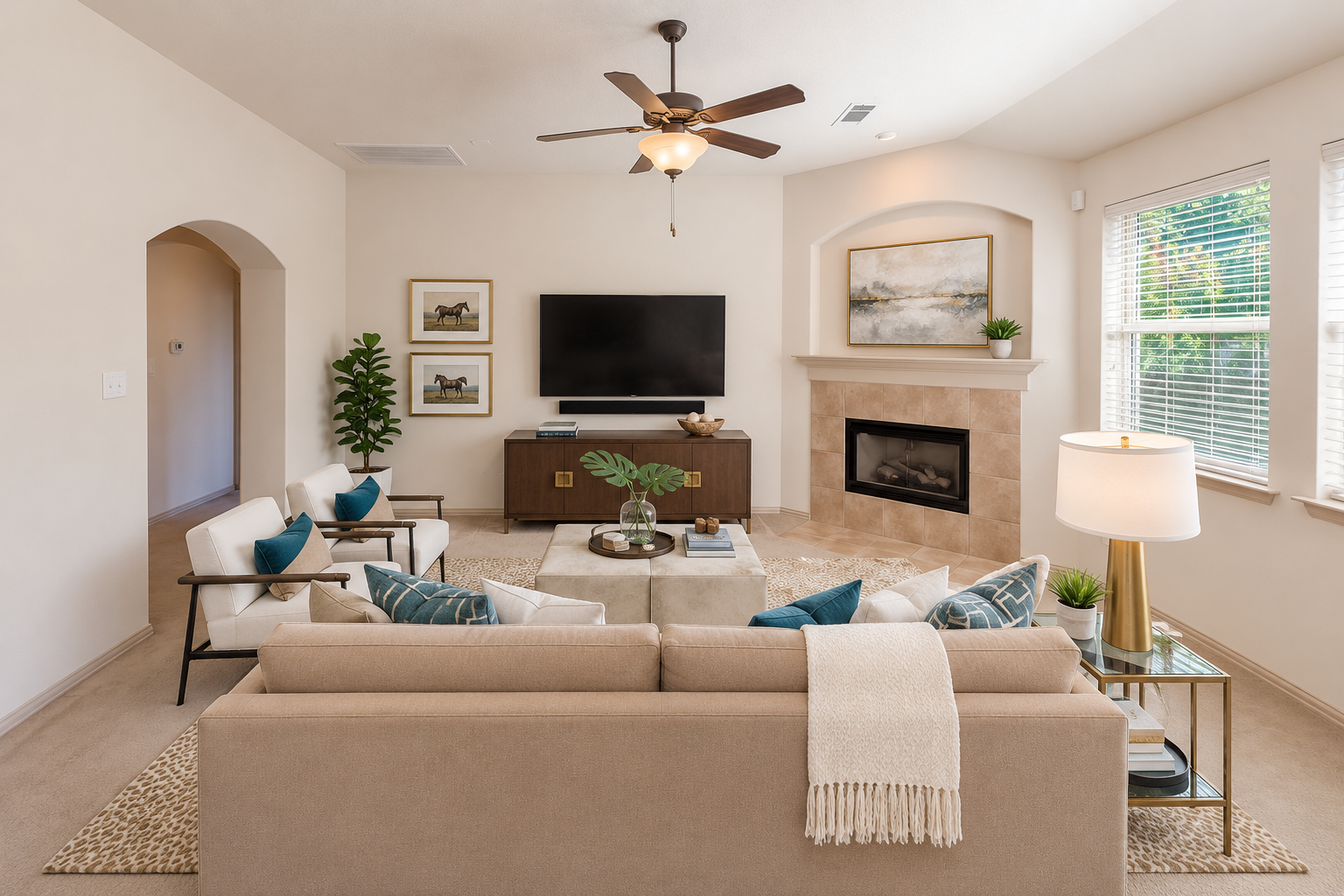 Warm Neutrals with a Hint of Color after virtual staging